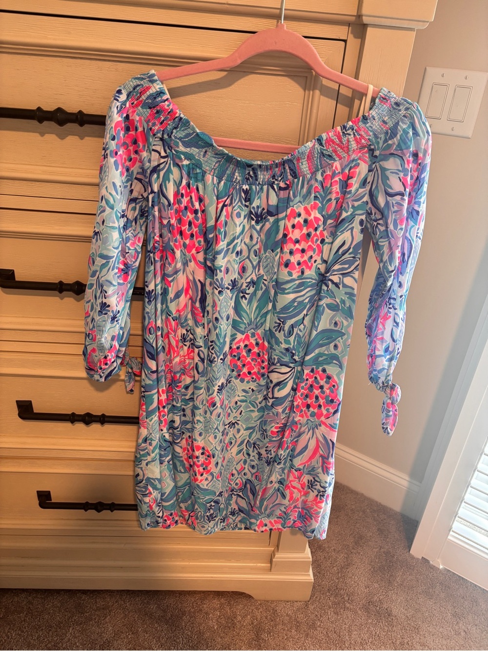 Lilly Pulitzer Teal, Pink & Blue Off-Shoulder Floral Dress